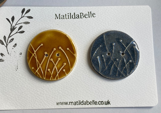 Large Pair of Botanical Handmade Buttons 47mm
