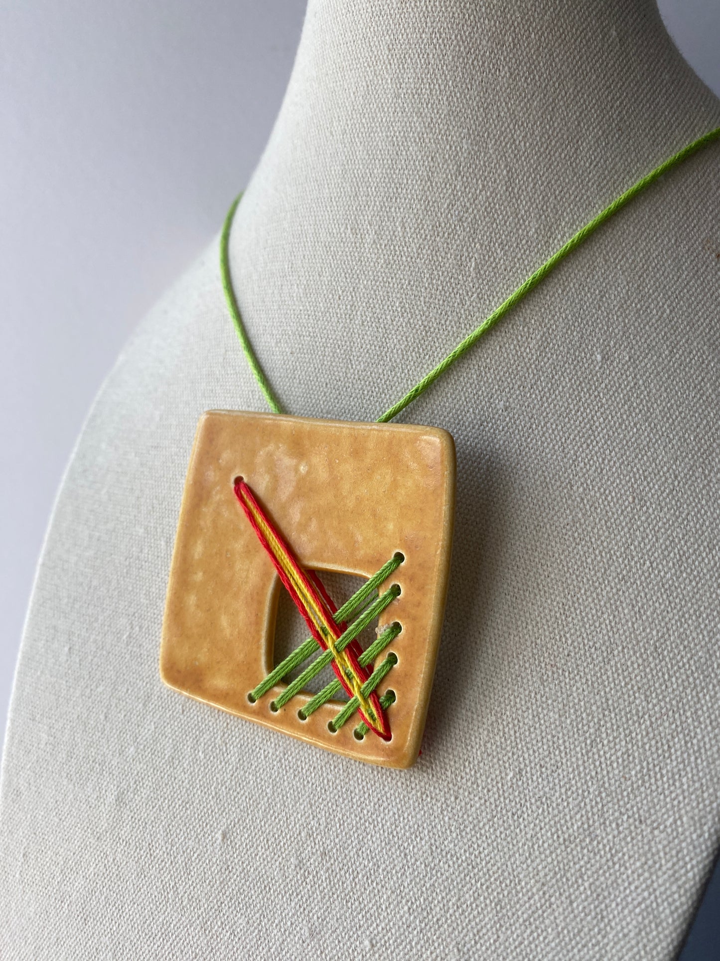 Handmade Ceramic Stitched Pendant Necklace Vibrant