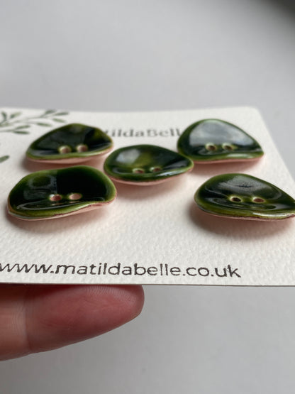 Handmade Ceramic Buttons 25mm rich Olive Green