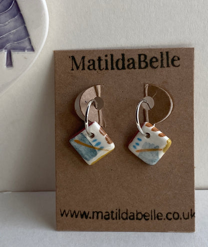 Silver Hoops with coastal vibe ceramic squares