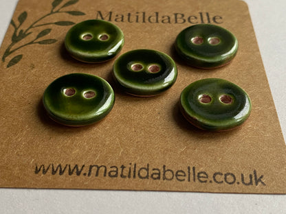 Buttons Handmade 17mm Olive Green set of Five