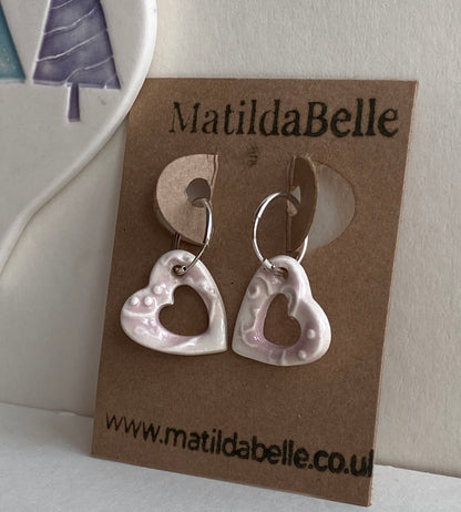 Silver Hoops with Gorgeous Pastel Pink Hearts