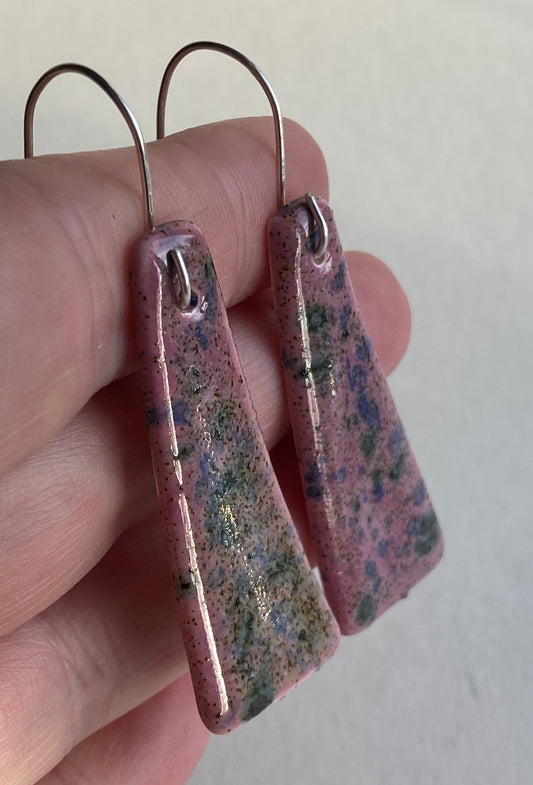 Ceramic Contemporary Dangle Earrings - Purple Blast with sterling Silver