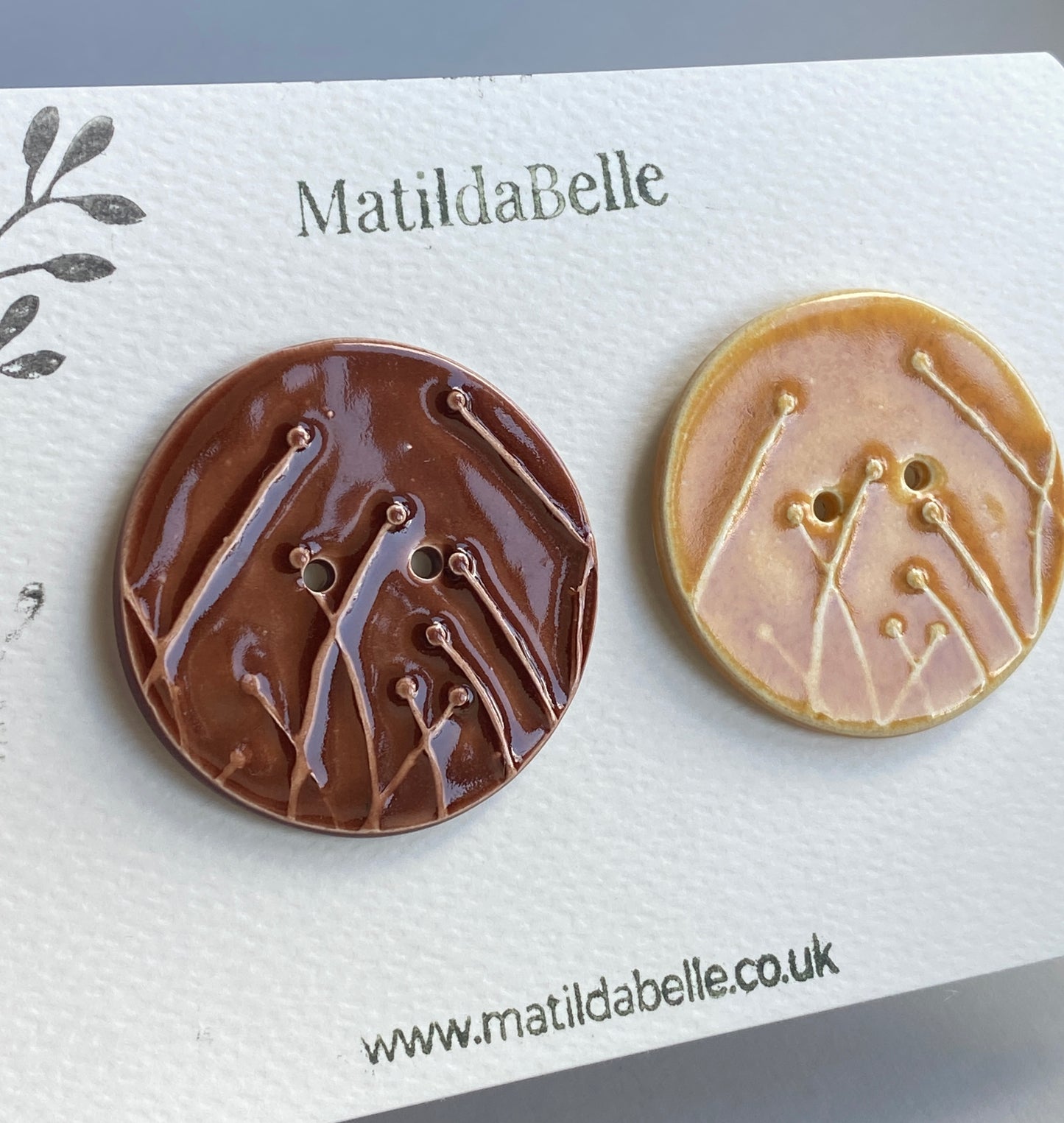 Large Pair of Botanical Handmade Buttons 47mm