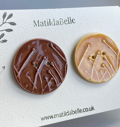 Large Pair of Botanical Handmade Buttons 47mm
