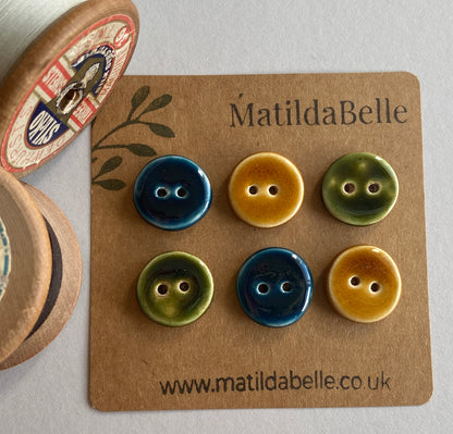 18mm Buttons set of 6, 18mm rounds mixed colours