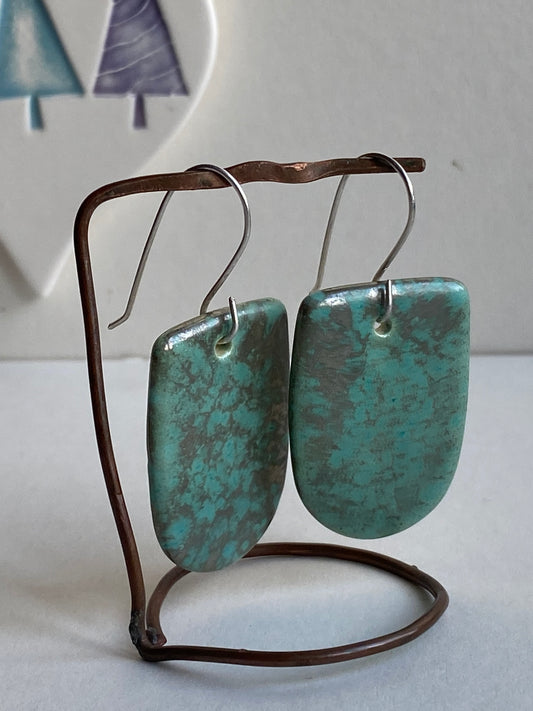 Ceramic Contemporary Large Dangle Earrings - Green gold glaze