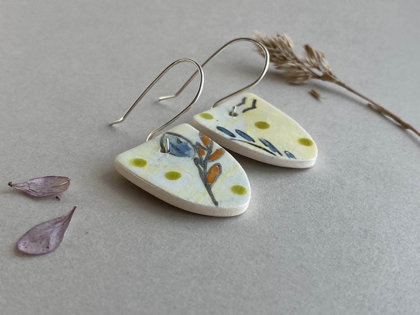 Botanical Ceramic Earrings Handmade Sterling Silver drops