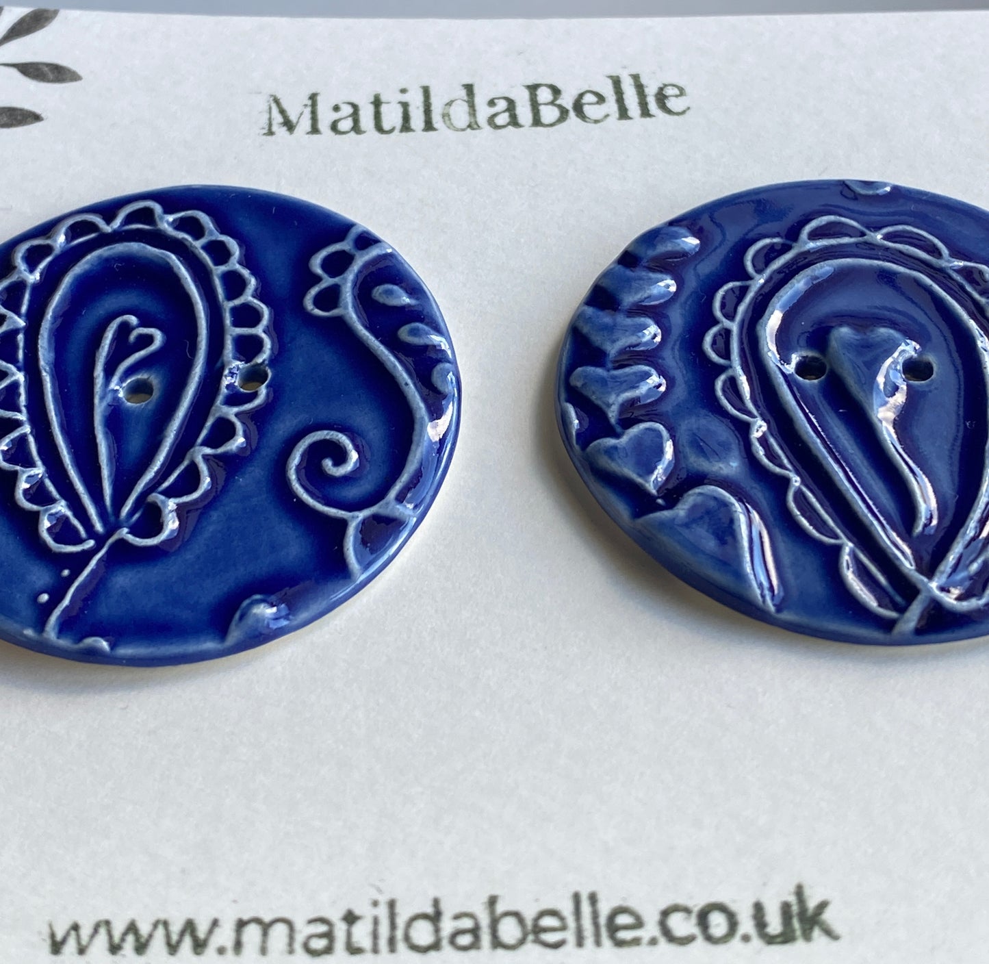 Handmade set of 2 Ceramic large Buttons 48mm  Whimsical design