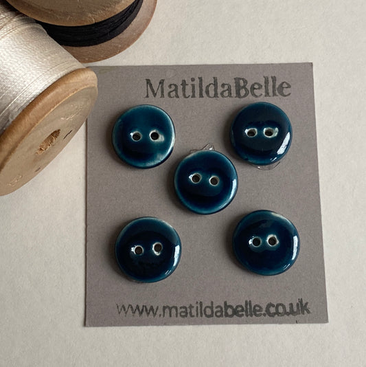 Buttons Handmade 17mm Petrol Blue set of Five