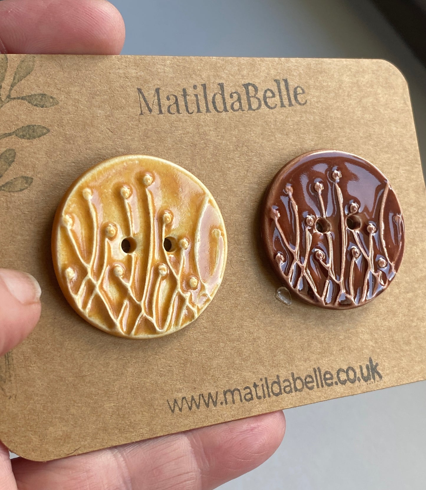 Large Pair of Botanical Handmade Buttons 35mm