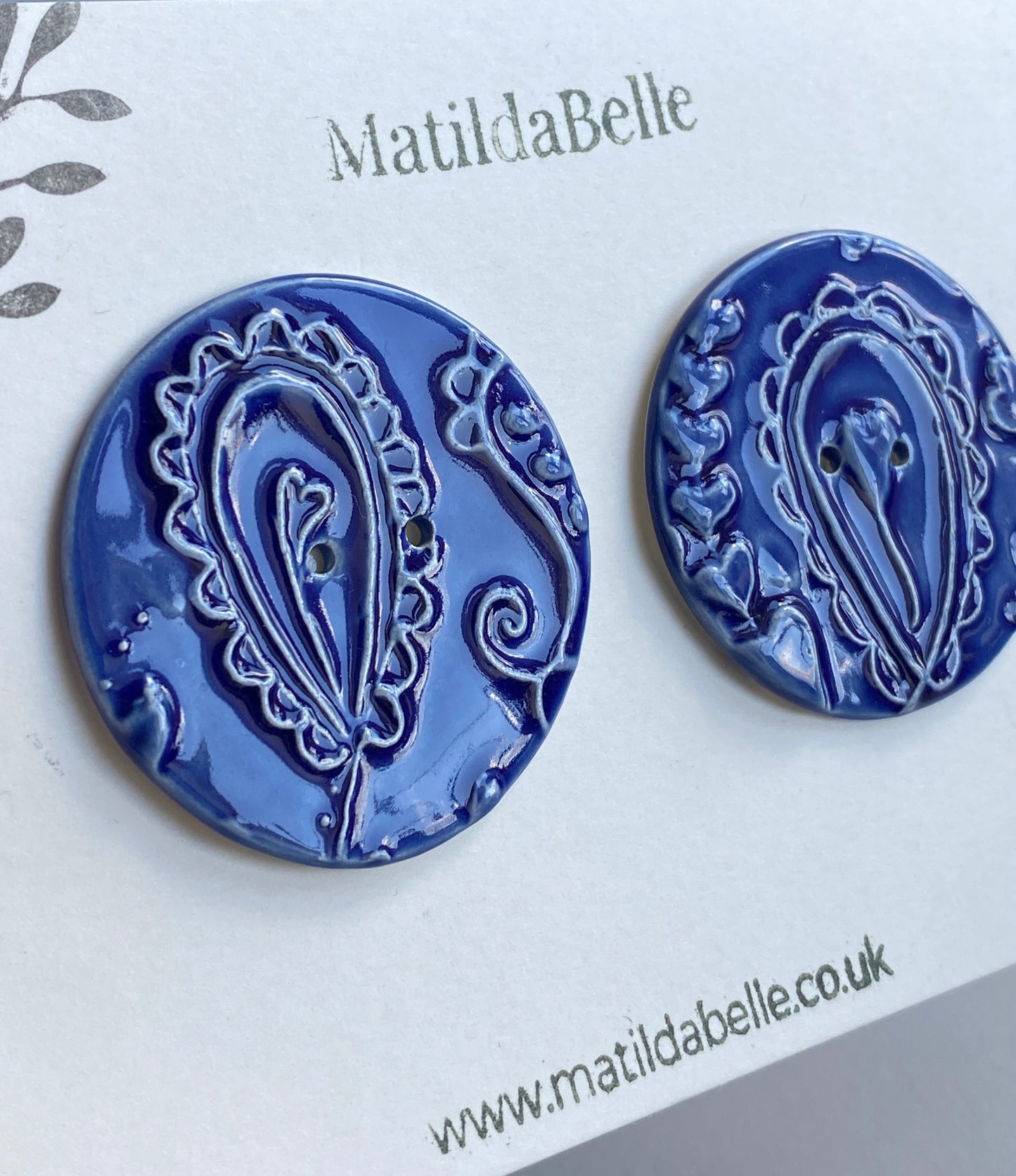 Handmade set of 2 Ceramic large Buttons 48mm  Whimsical design