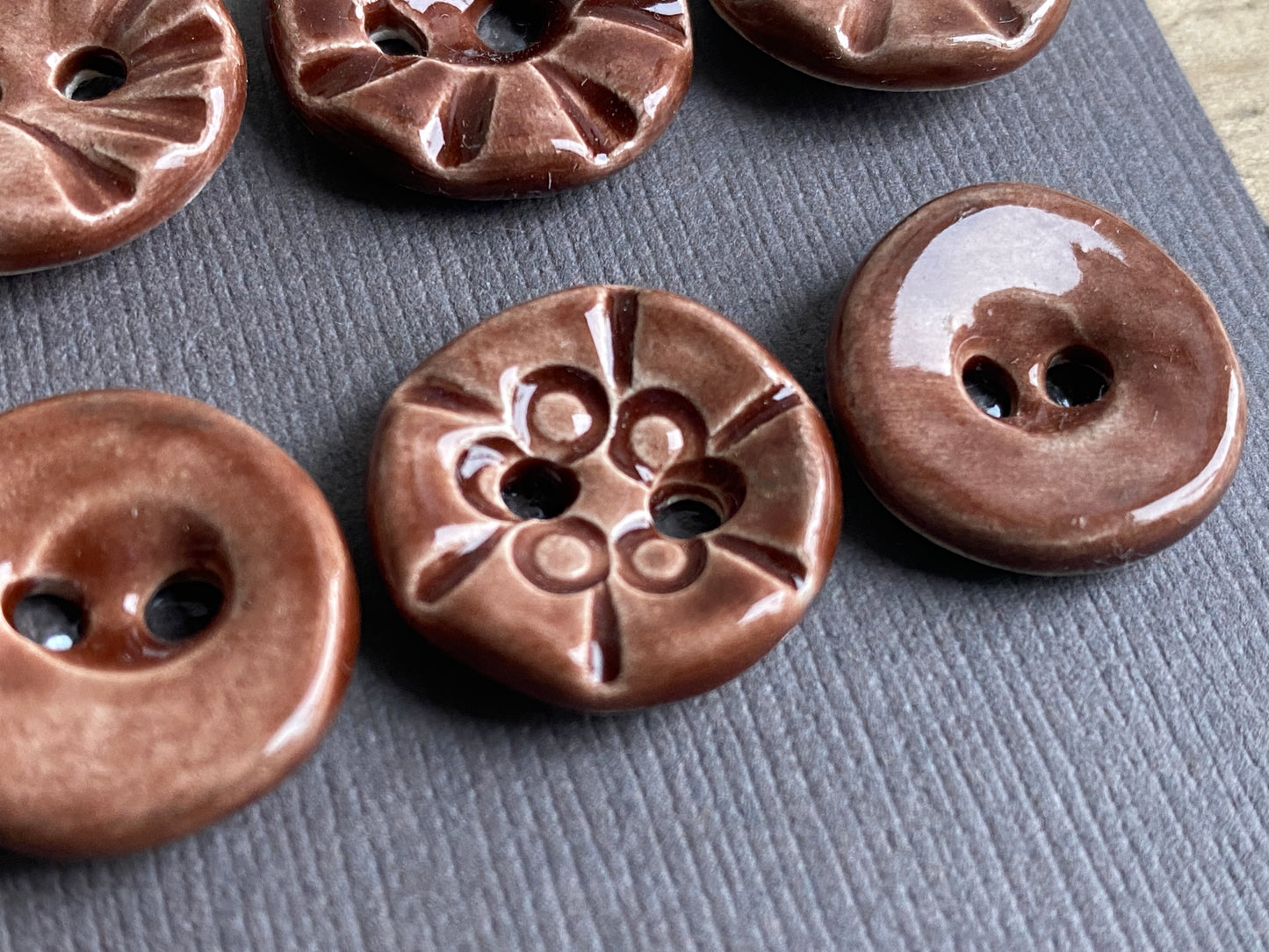 Set of six round handmade Ceramic Chocolate buttons 17mm , vintage inspired