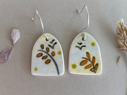 Handmade Ceramic Botanical Drop earrings Sterling Silver