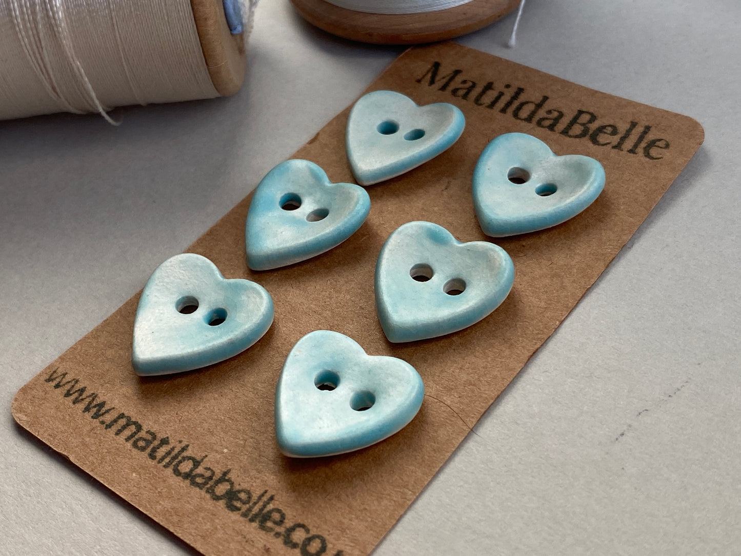 Buttons set of six Hearts 18mm handmade ceramic buttons Turquoise