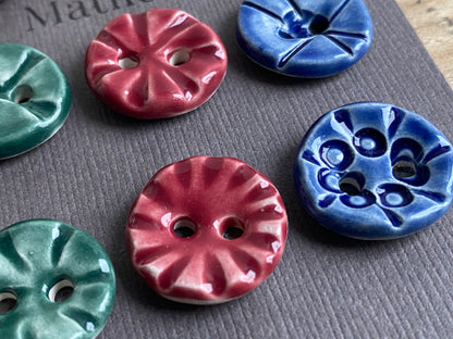 Set of six round handmade Ceramic buttons 17mm , vintage inspired