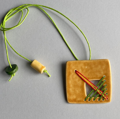 Handmade Ceramic Stitched Pendant Necklace Vibrant