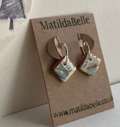 Silver Hoops with coastal vibe ceramic squares