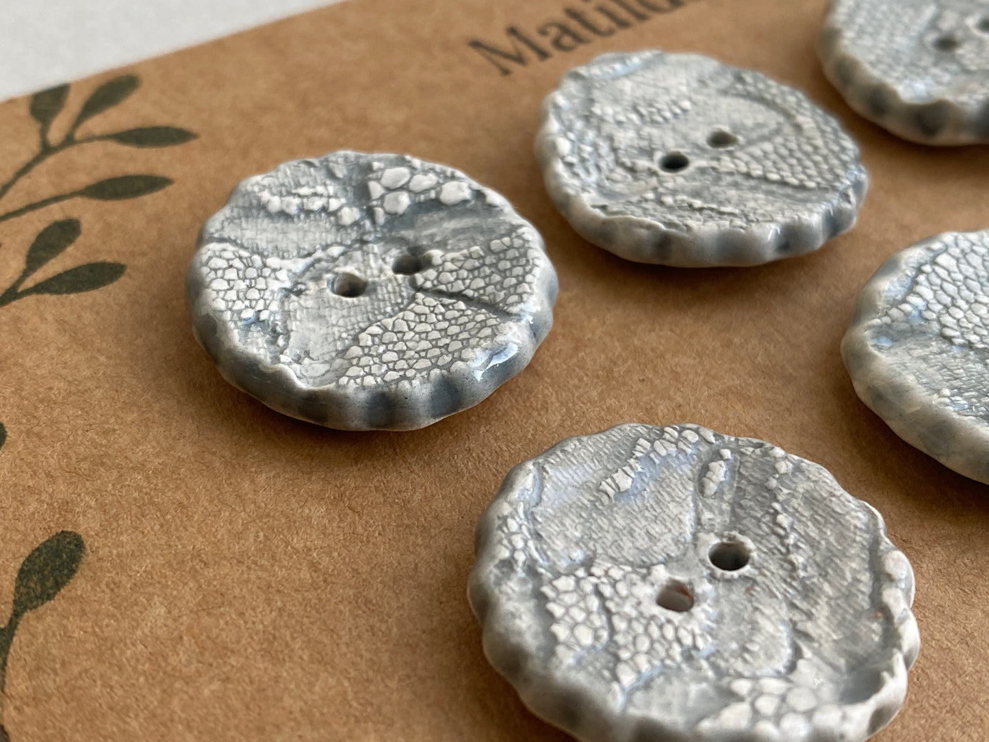 24mm Set of 6 vintage lace Grey handmade ceramic buttons, 24mm