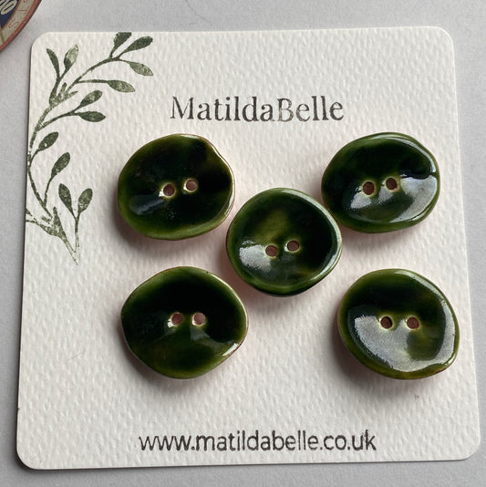 Handmade Ceramic Buttons 25mm rich Olive Green