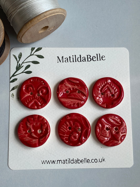 28mm Set of 6 chunky botanical buttons Lip Red 26mm