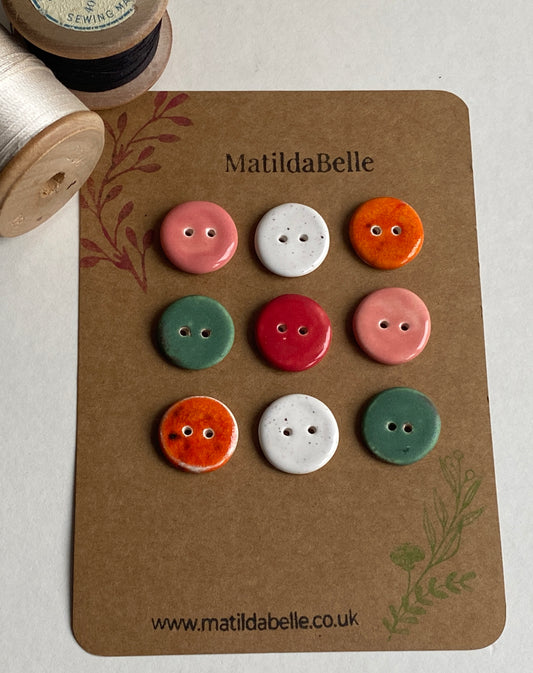 Buttons set of 9, 18mm rounds mixed colours