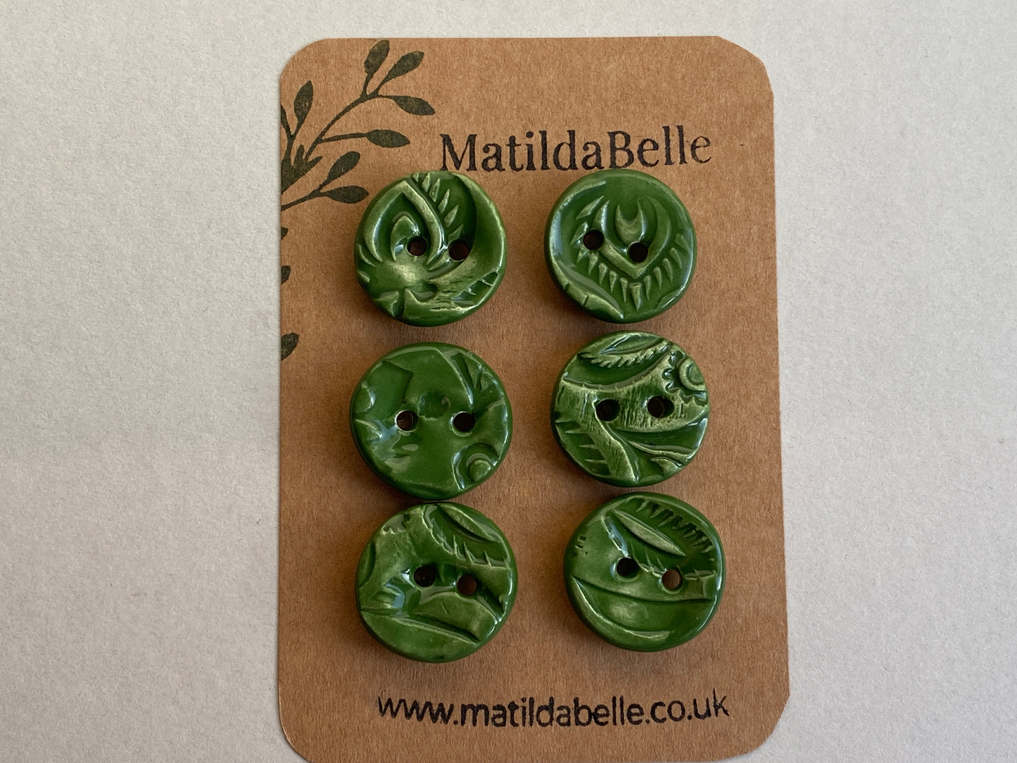 22mm Set of 6 chunky botanical buttons Forest Green 22mm