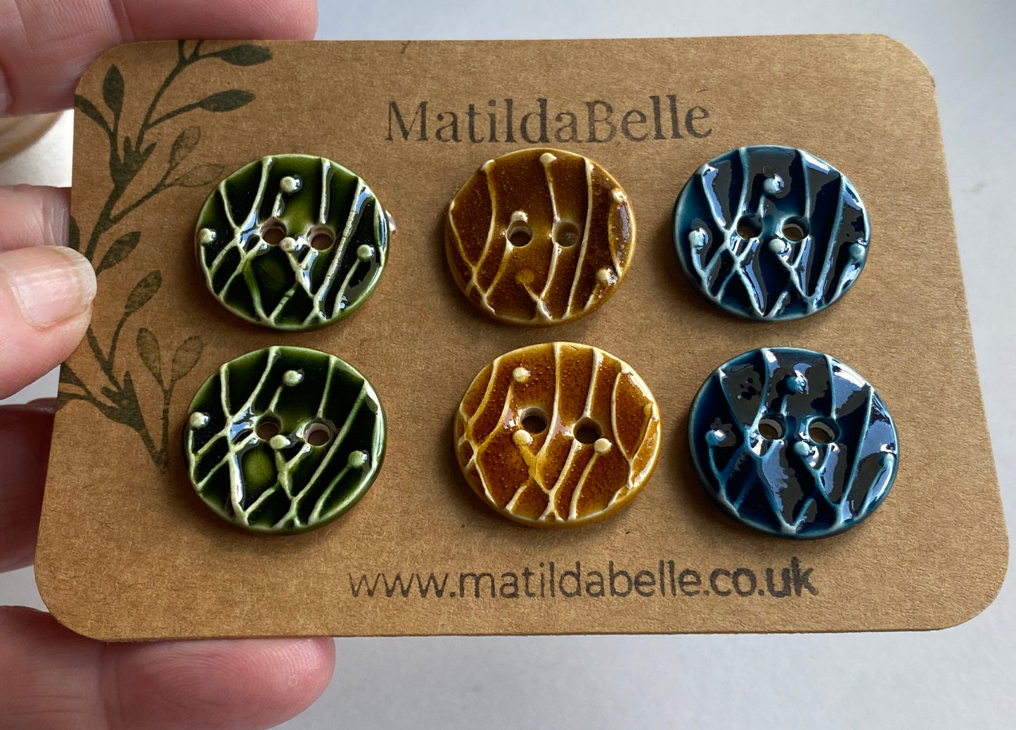 Set of 6, 23mm of Botanical Handmade Buttons