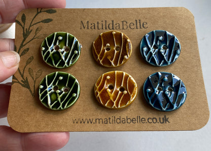 Set of 6, 23mm of Botanical Handmade Buttons