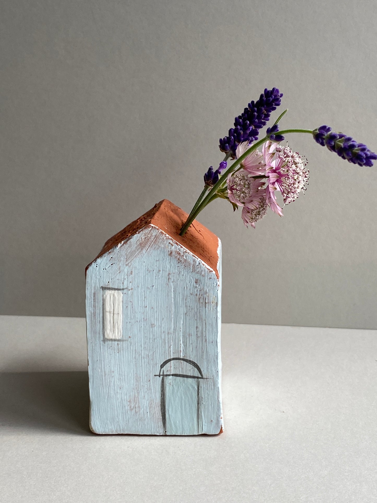 Handmade Ceramic Dry Vase House Blue Door and Moon