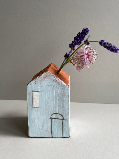 Handmade Ceramic Dry Vase Houses Blue Door and Moon