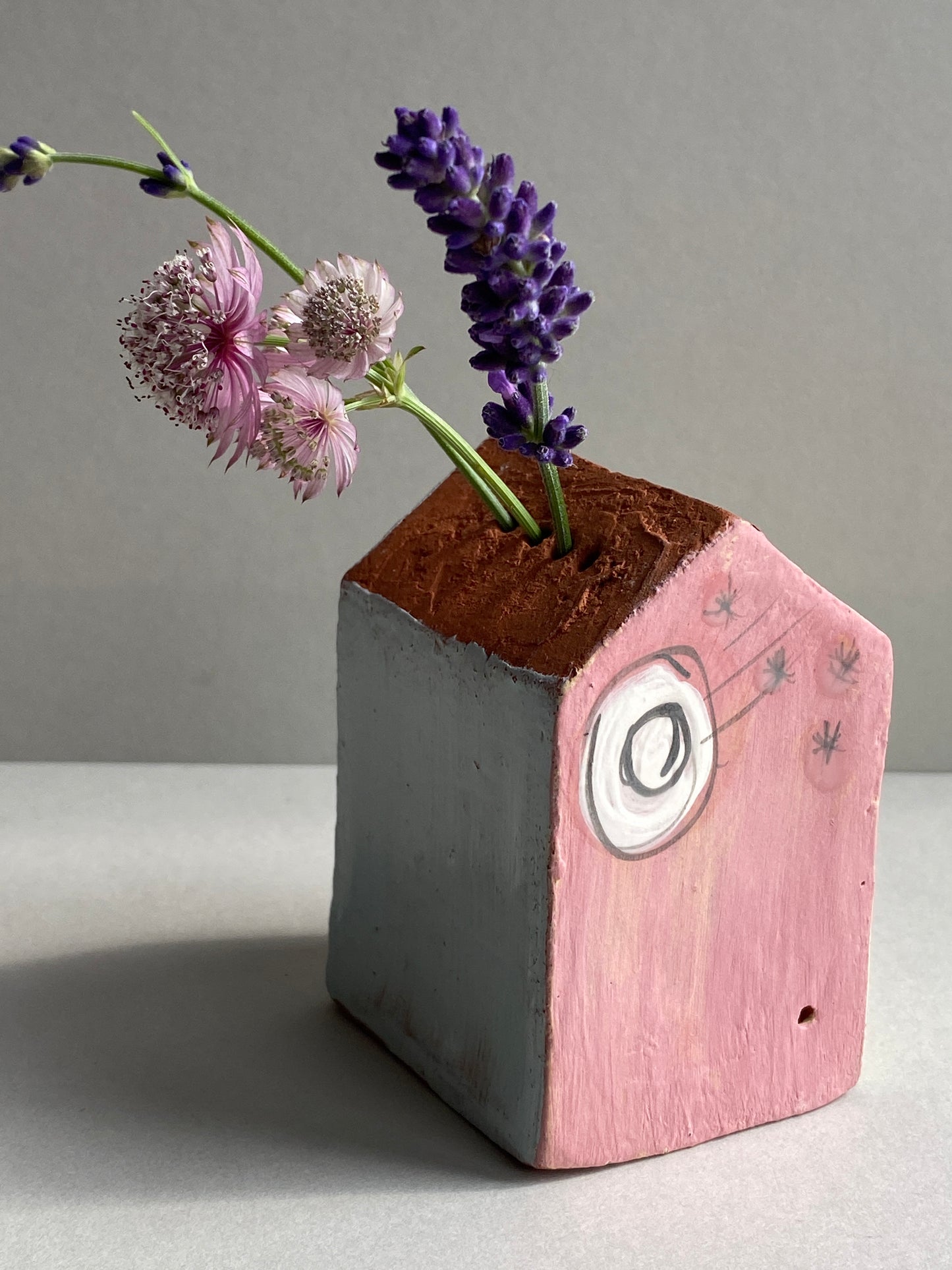 Handmade Ceramic Dry Vase Houses Blue Door and Moon