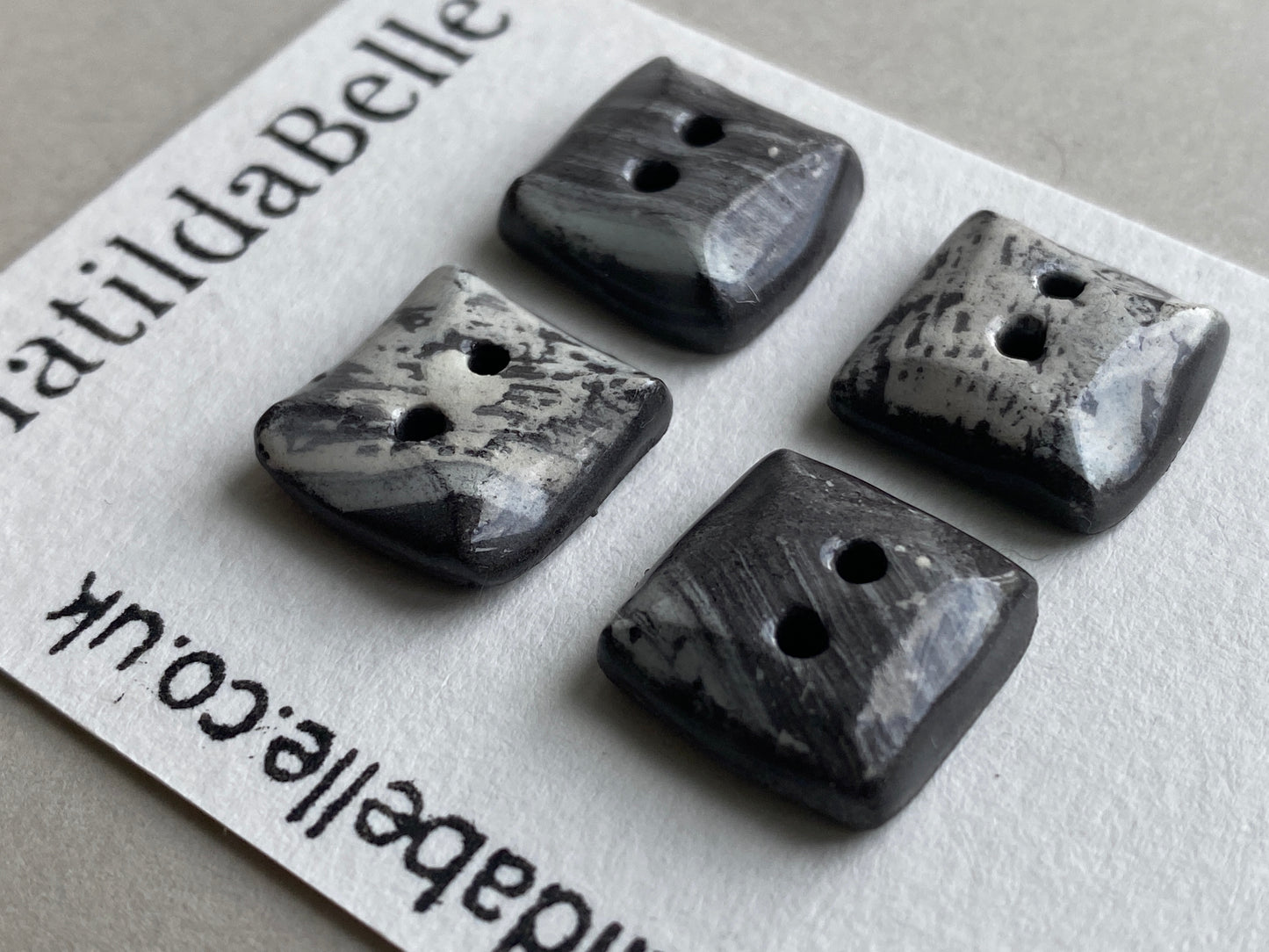 Ceramic Buttons handmade tiny Square set of Four 14mm