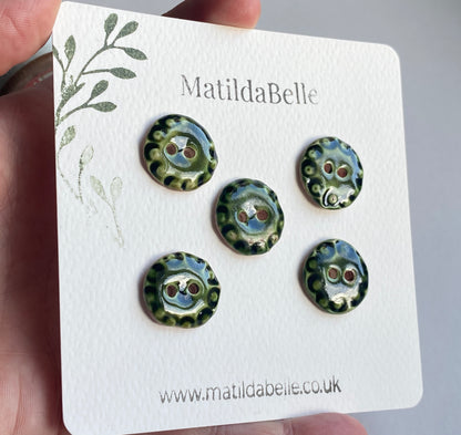 Vintage inspired 20mm Round Buttons set of five, Olive Green