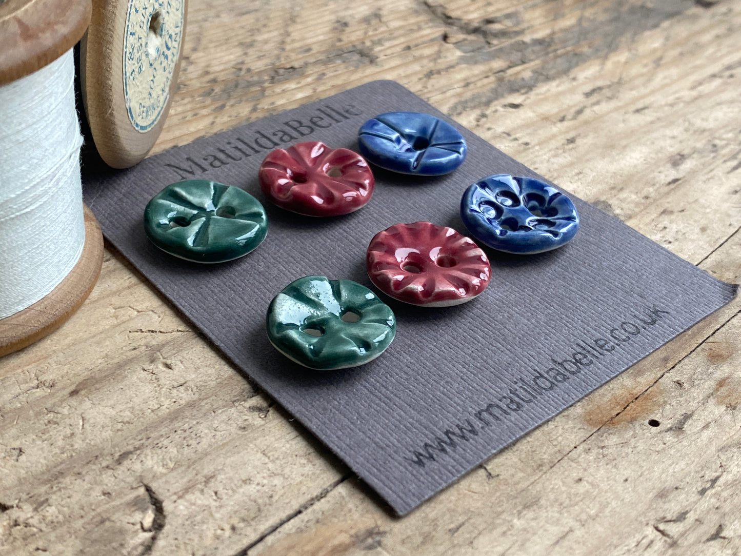 Set of six round handmade Ceramic buttons 17mm , vintage inspired