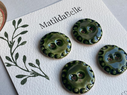 Vintage inspired 24mm Round Buttons set of four, Olive Green