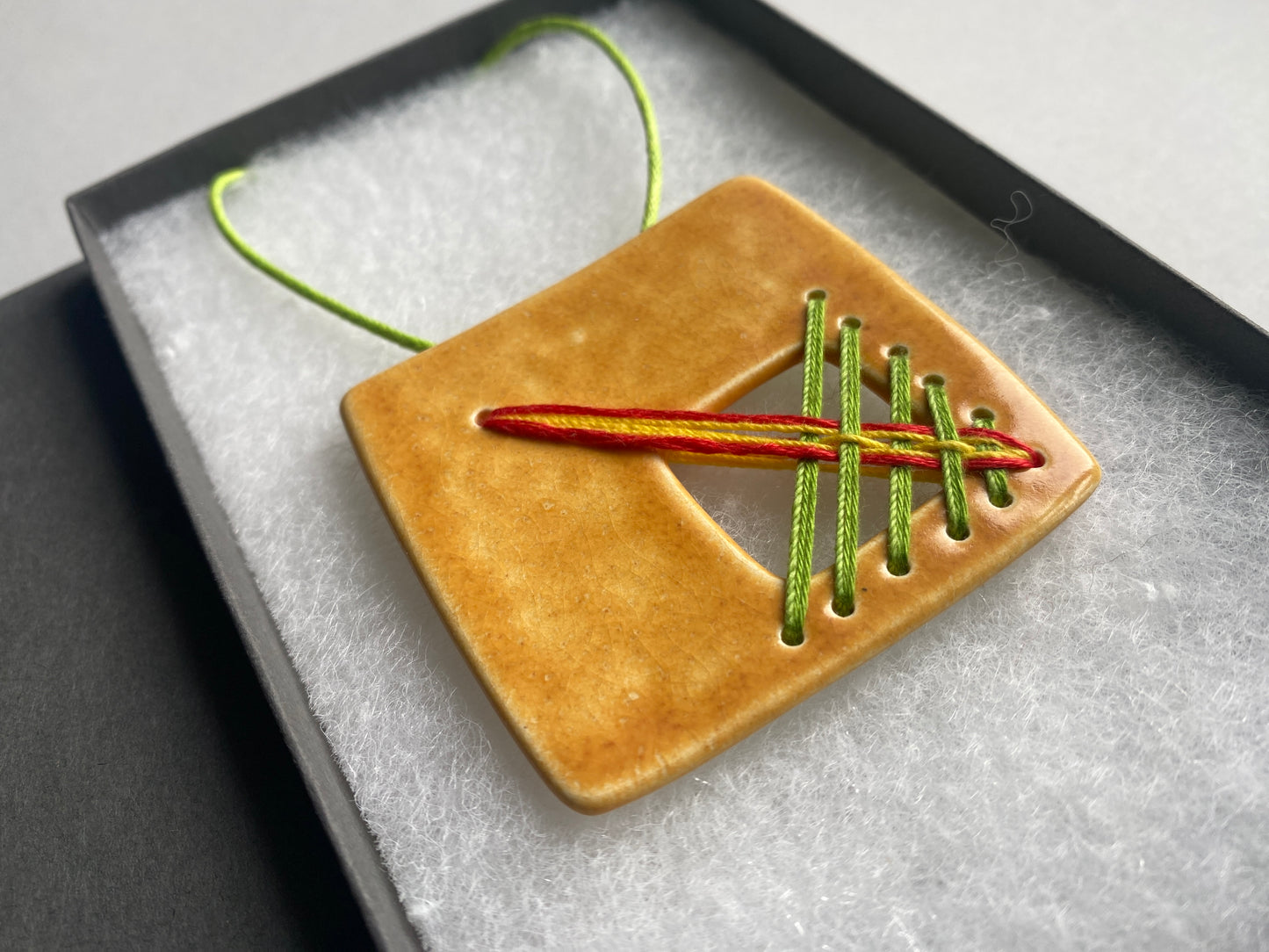 Handmade Ceramic Stitched Pendant Necklace Vibrant