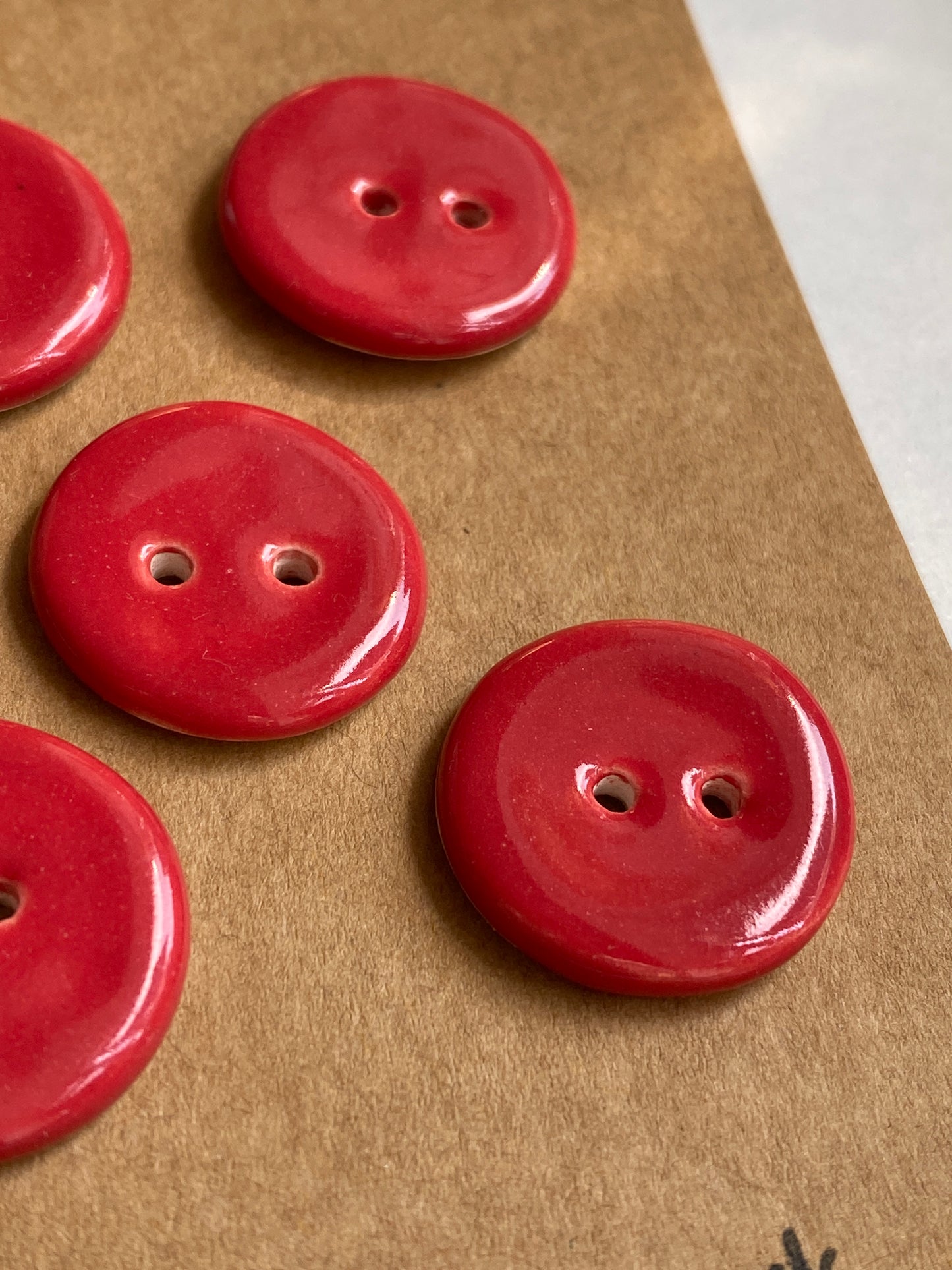 Buttons set of 5 Red Round 20mm Handmade Ceramic Buttons, choice of buttonhole size