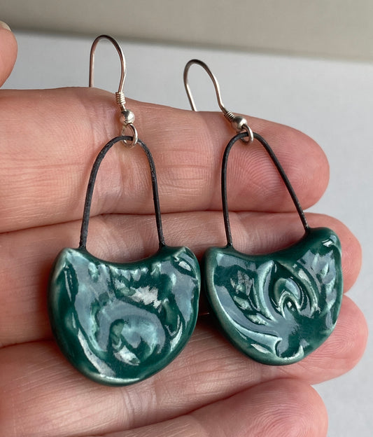 Ceramic Botanical Dangle Earrings - Choice of Greens