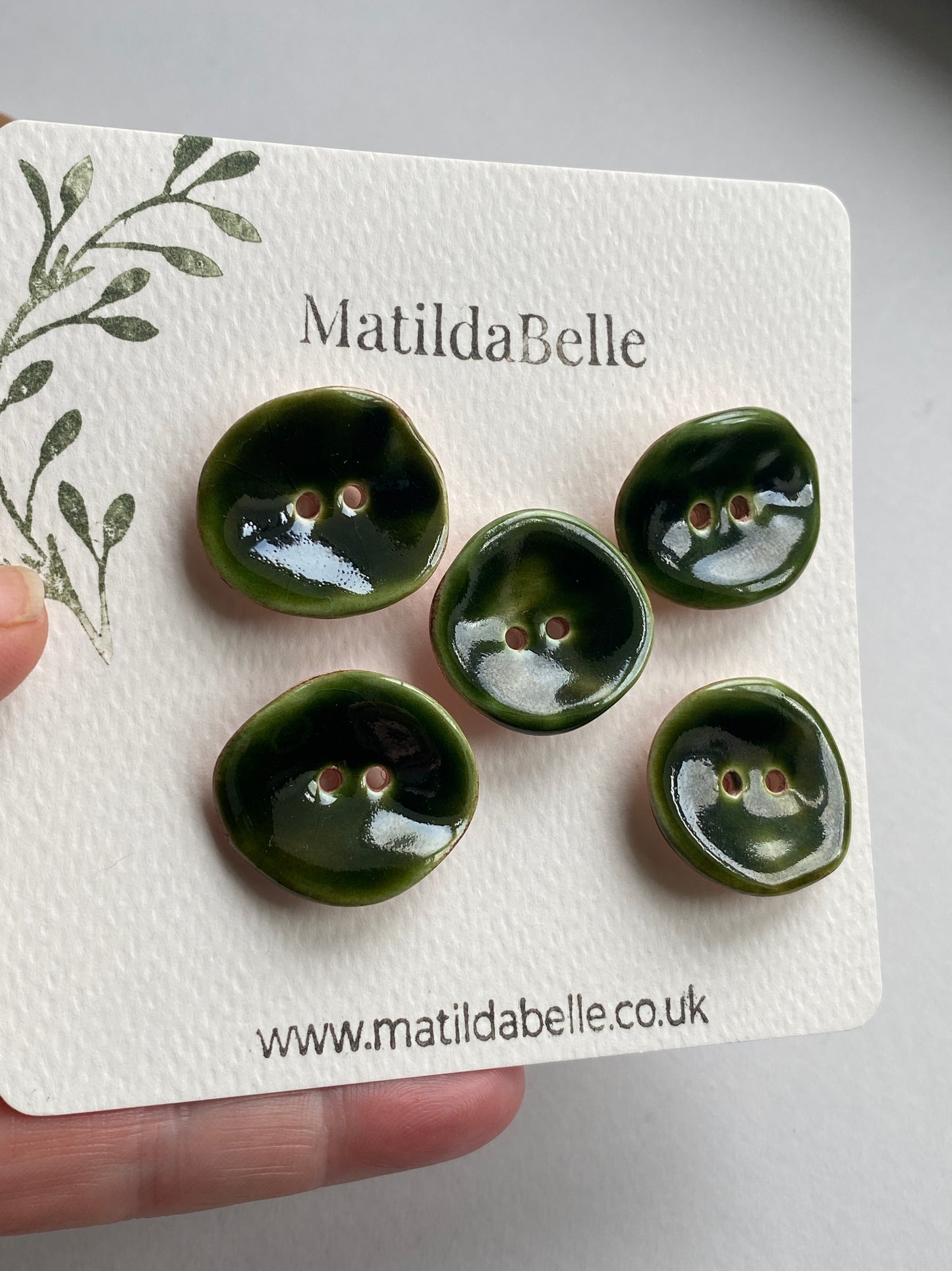 Handmade Ceramic Buttons 25mm rich Olive Green