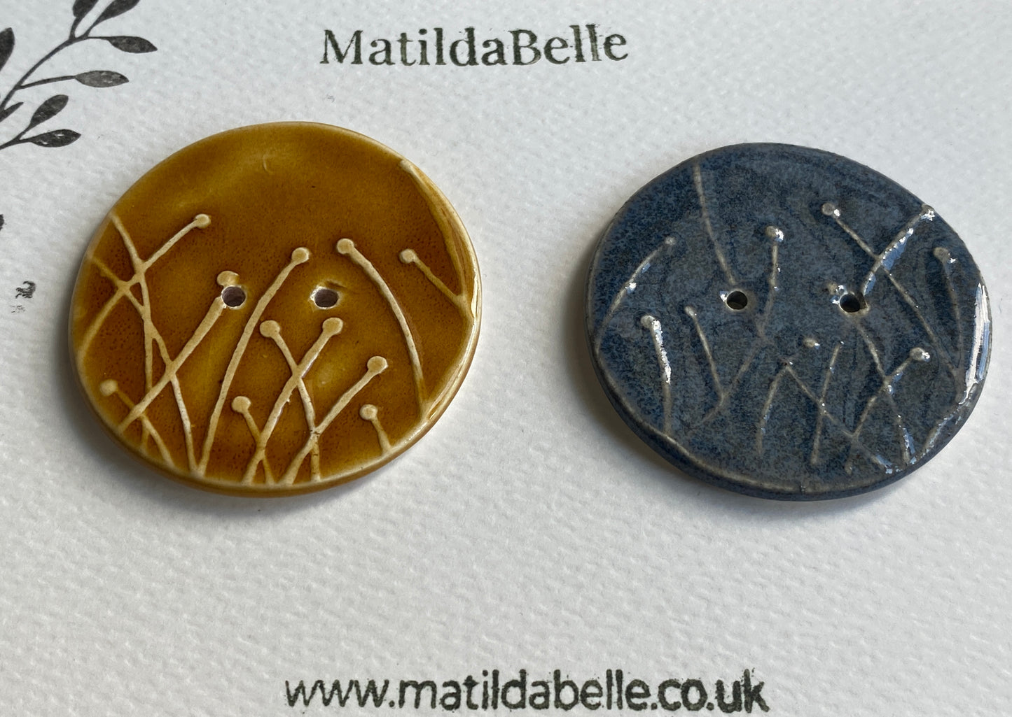 Large Pair of Botanical Handmade Buttons 47mm