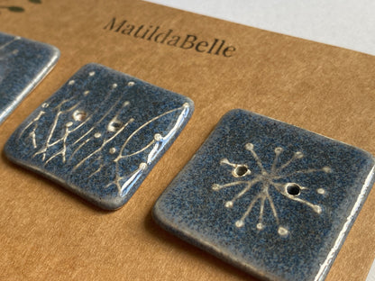 35mm Set of 3 Square Botanical Clay Buttons Heather- 35mm  -