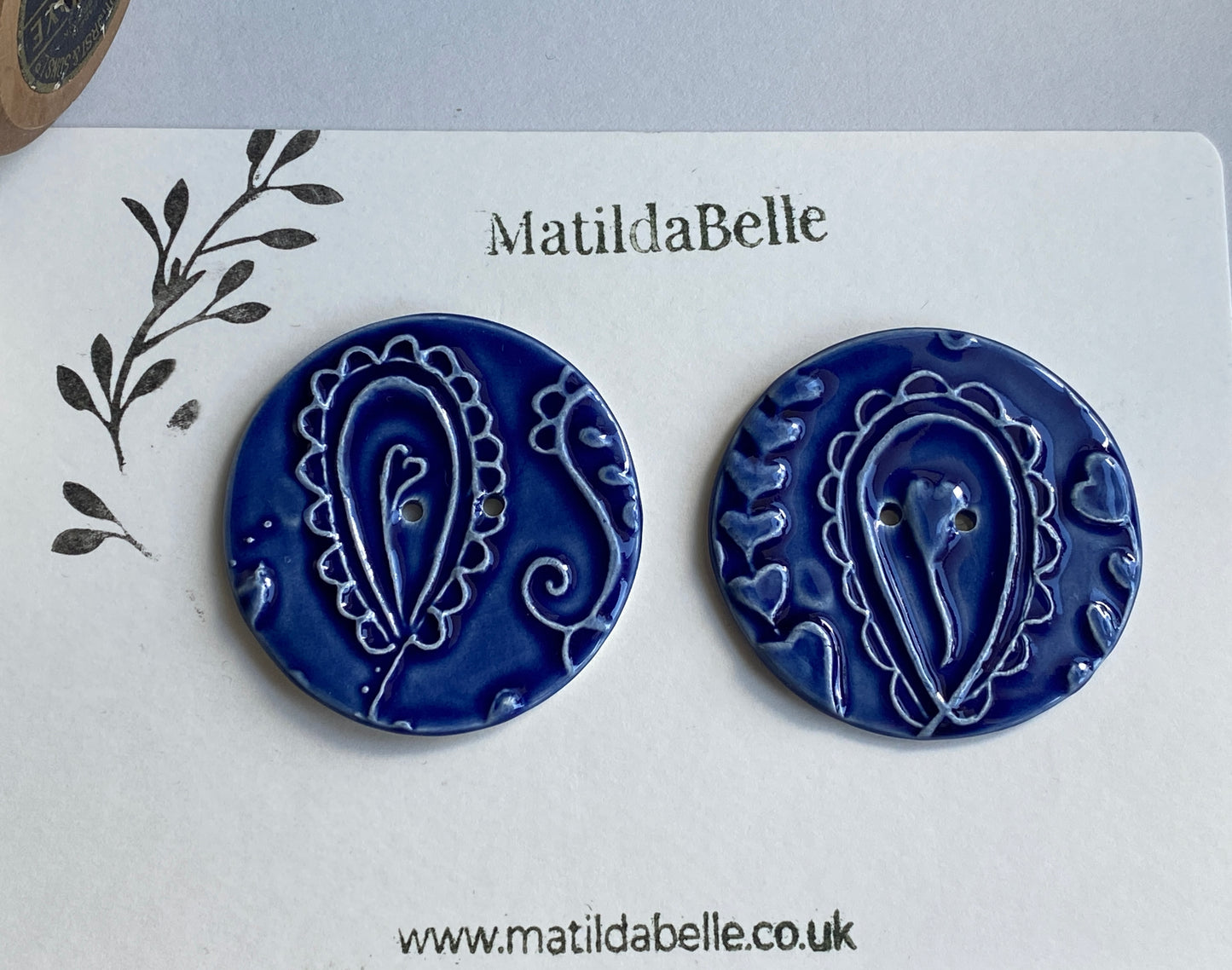 Handmade set of 2 Ceramic large Buttons 48mm  Whimsical design