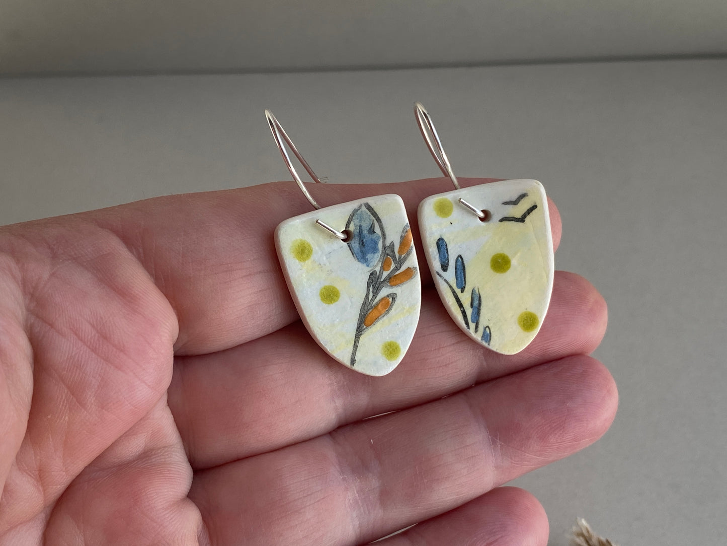 Botanical Ceramic Earrings Handmade Sterling Silver drops