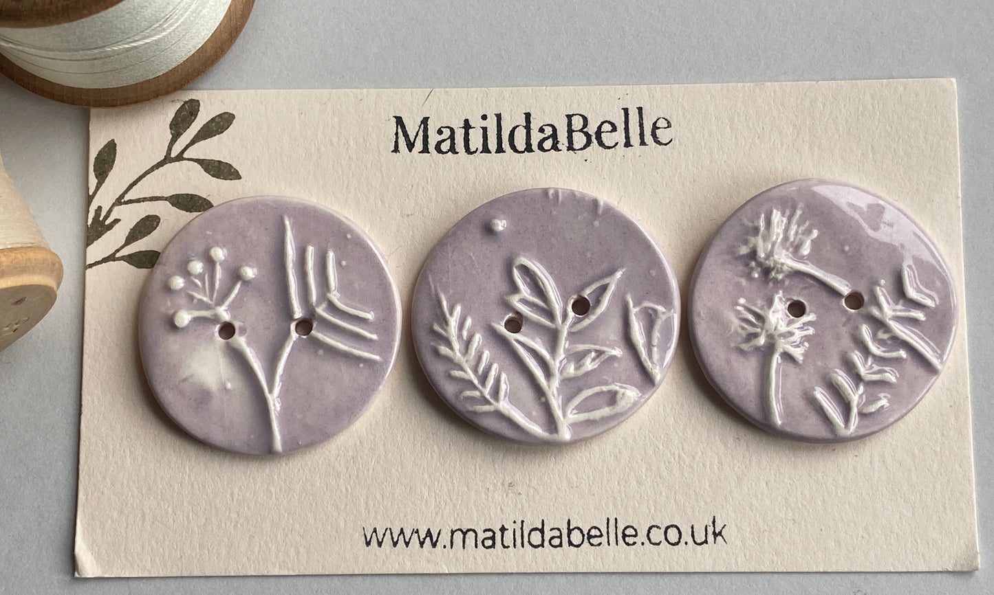 Handmade Ceramic Round 36mm Buttons Botanical Lilac