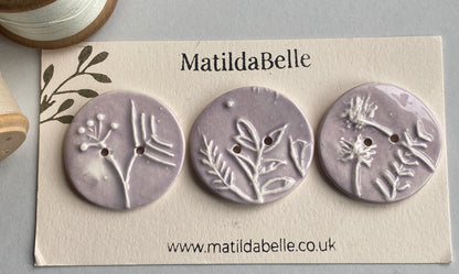 Handmade Ceramic Round 36mm Buttons Botanical Lilac
