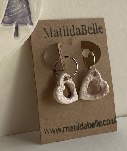 Silver Hoops with Gorgeous Pastel Pink Hearts