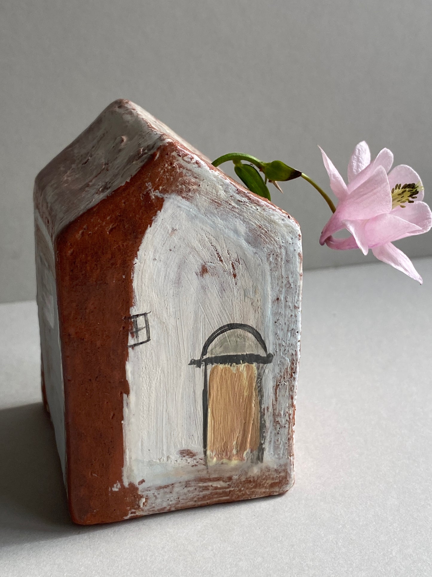 Handmade Ceramic Dry Vase House Orange door