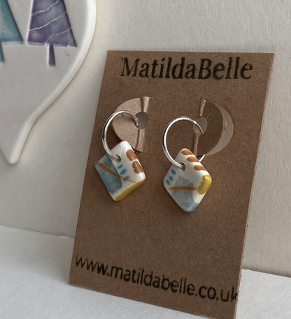 Silver Hoops with coastal vibe ceramic squares