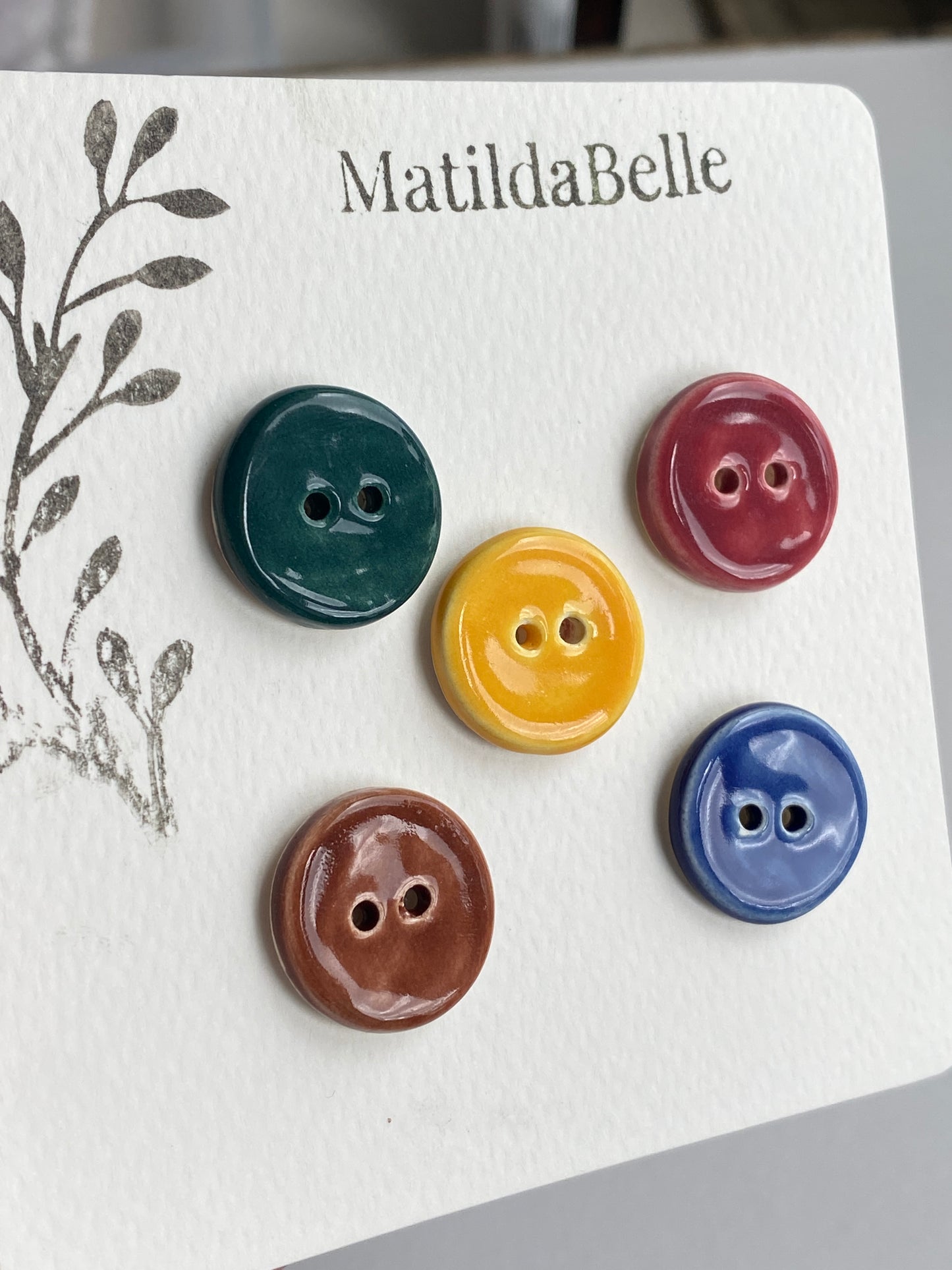Buttons set of 5 round 22mm Handmade Ceramic Buttons mixed colours